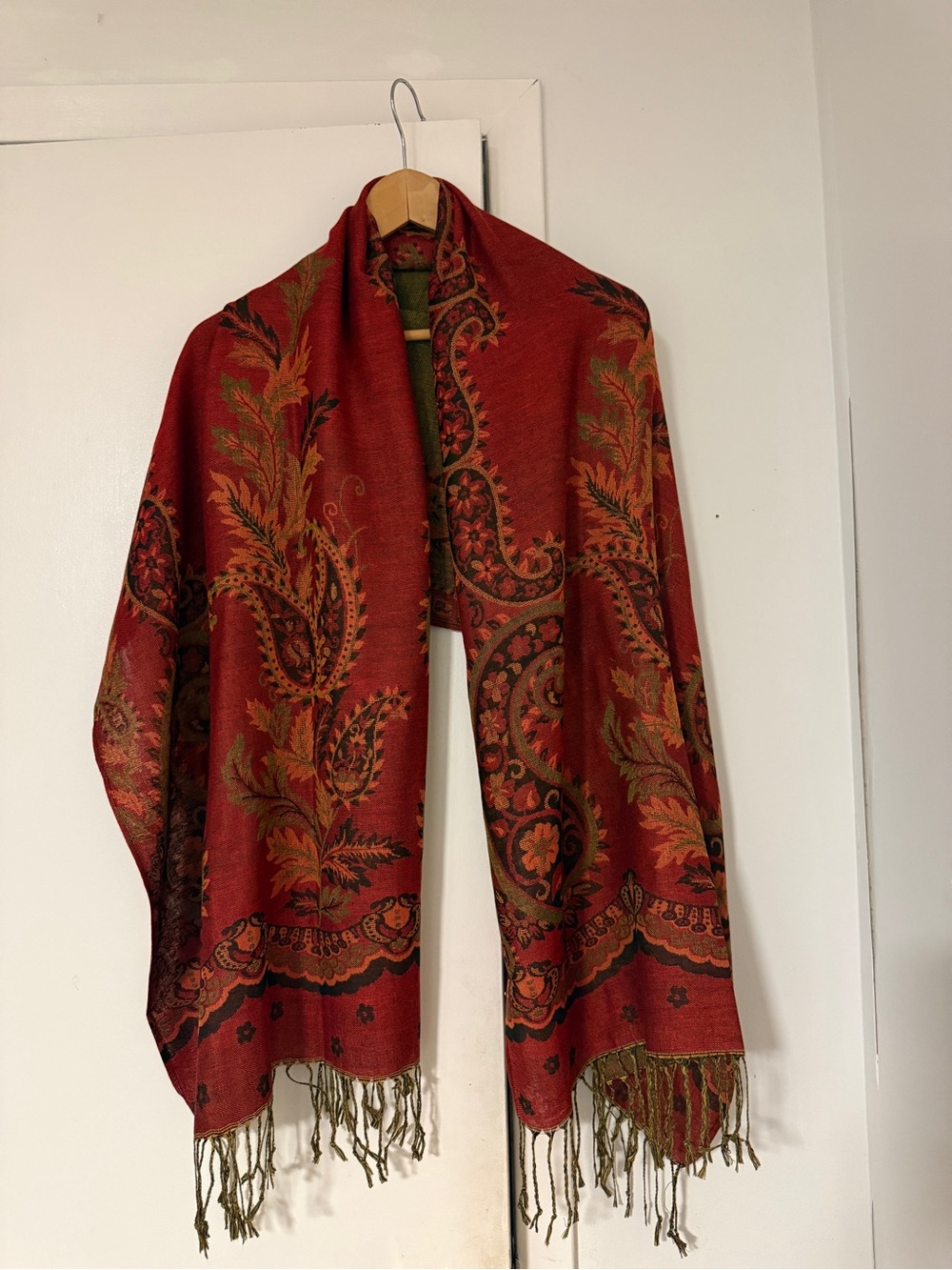 Rust Red Paisley Fringe shawl